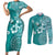 Cook Islands Couples Matching Short Sleeve Bodycon Dress and Long Sleeve Button Shirt Teal Hibiscus And Stars