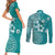 Cook Islands Couples Matching Short Sleeve Bodycon Dress and Long Sleeve Button Shirt Teal Hibiscus And Stars