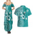 Cook Islands Couples Matching Summer Maxi Dress and Hawaiian Shirt Teal Hibiscus And Stars