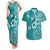 Cook Islands Couples Matching Tank Maxi Dress and Hawaiian Shirt Teal Hibiscus And Stars