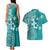 Cook Islands Couples Matching Tank Maxi Dress and Hawaiian Shirt Teal Hibiscus And Stars