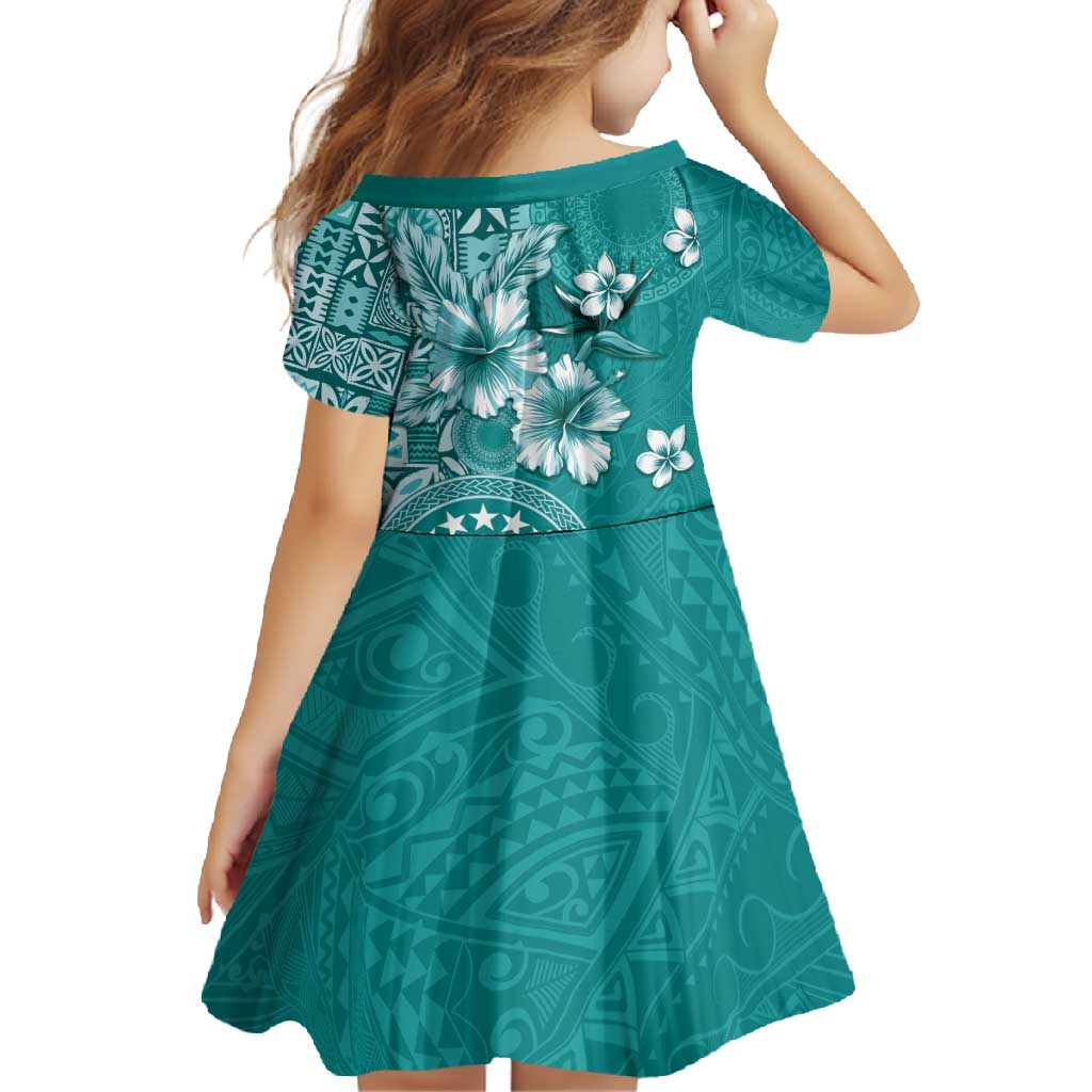 Cook Islands Family Matching Summer Maxi Dress and Hawaiian Shirt Teal Hibiscus And Stars LT05 - Polynesian Pride