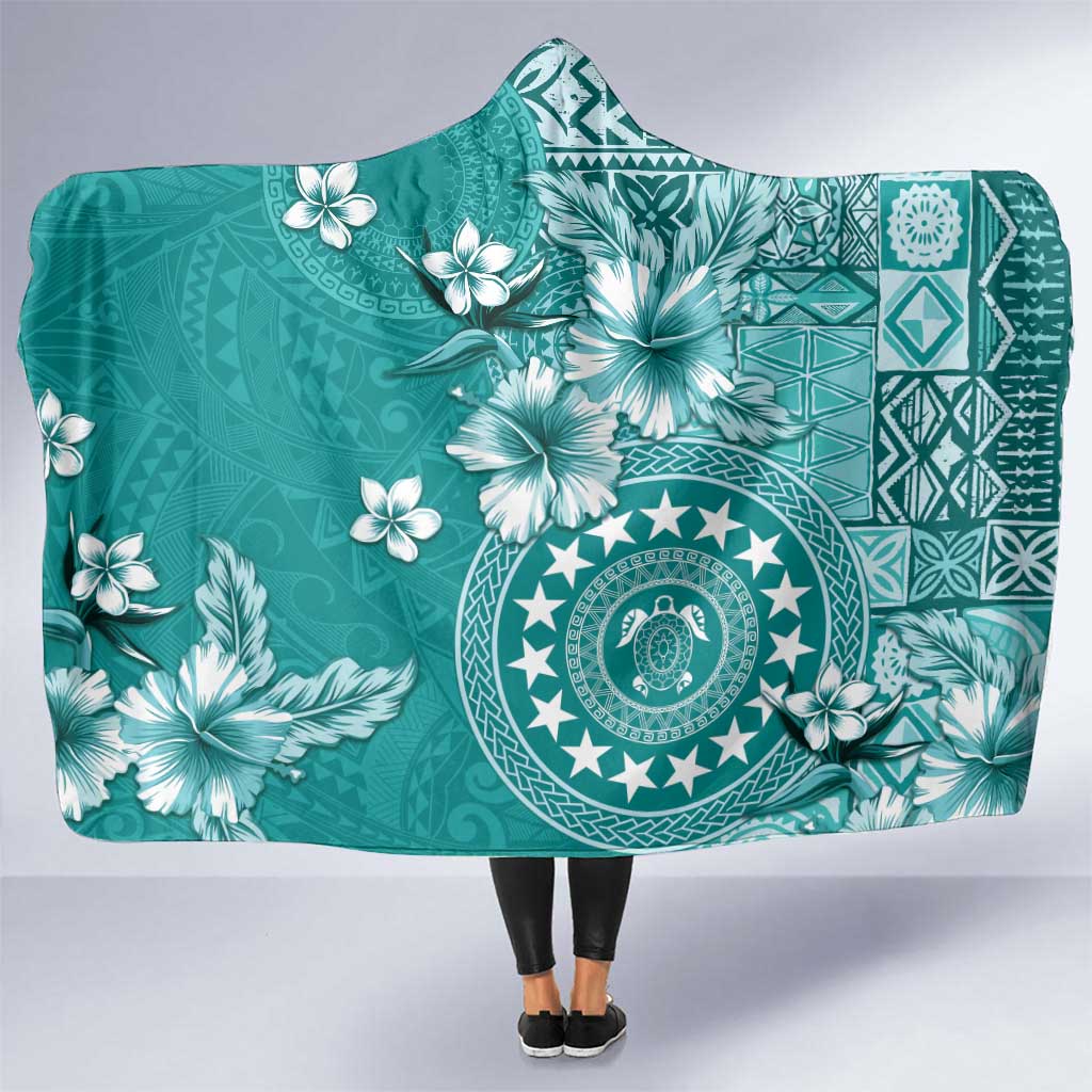 Cook Islands Hooded Blanket Teal Hibiscus And Stars