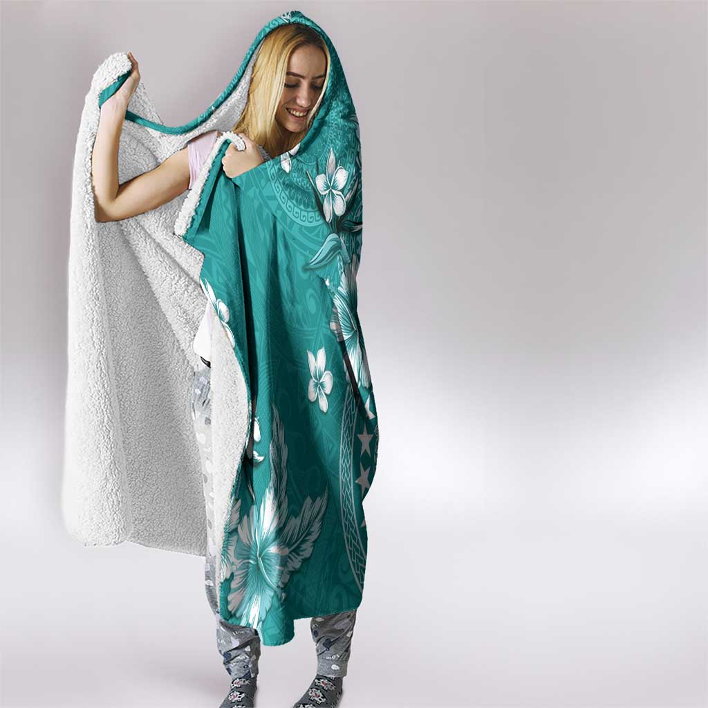 Cook Islands Hooded Blanket Teal Hibiscus And Stars