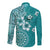 Cook Islands Long Sleeve Button Shirt Teal Hibiscus And Stars