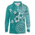 Cook Islands Long Sleeve Polo Shirt Teal Hibiscus And Stars