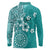 Cook Islands Long Sleeve Polo Shirt Teal Hibiscus And Stars