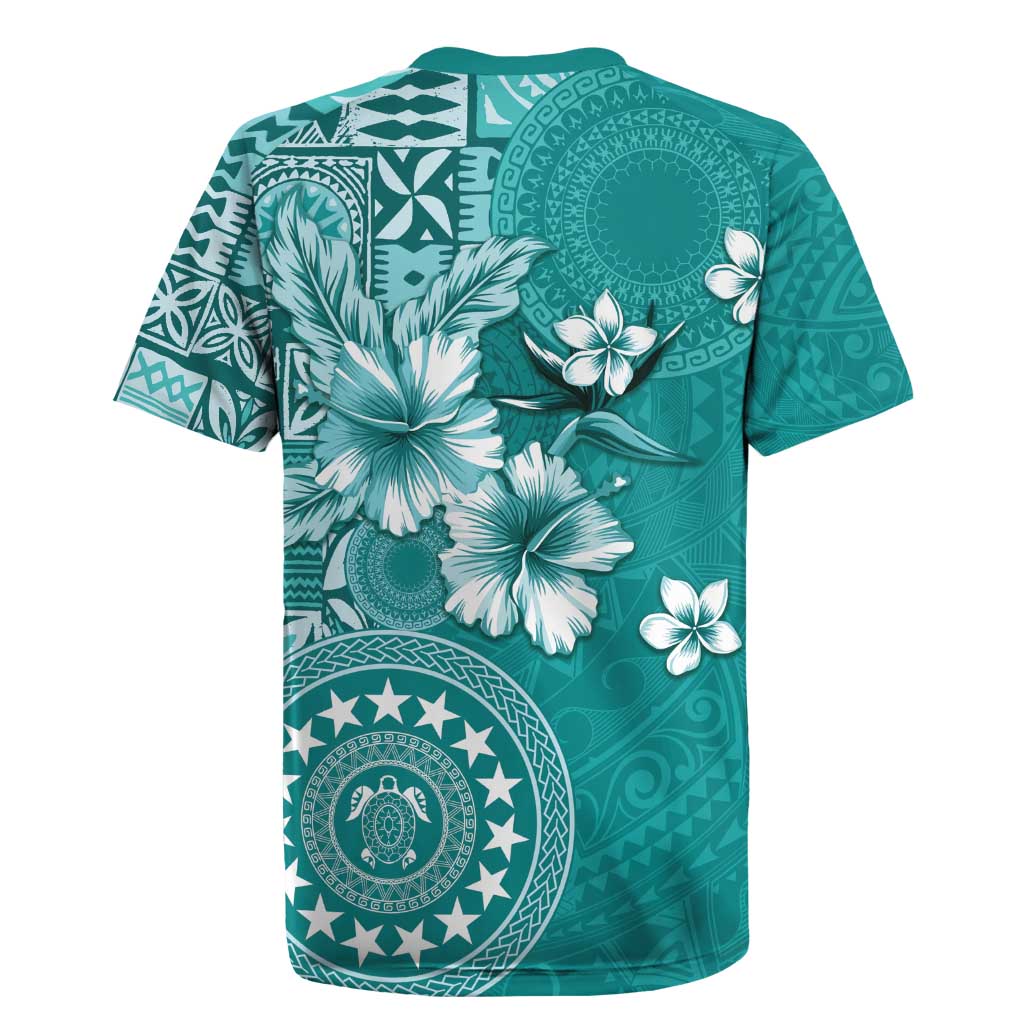 Cook Islands Rugby Jersey Teal Hibiscus And Stars