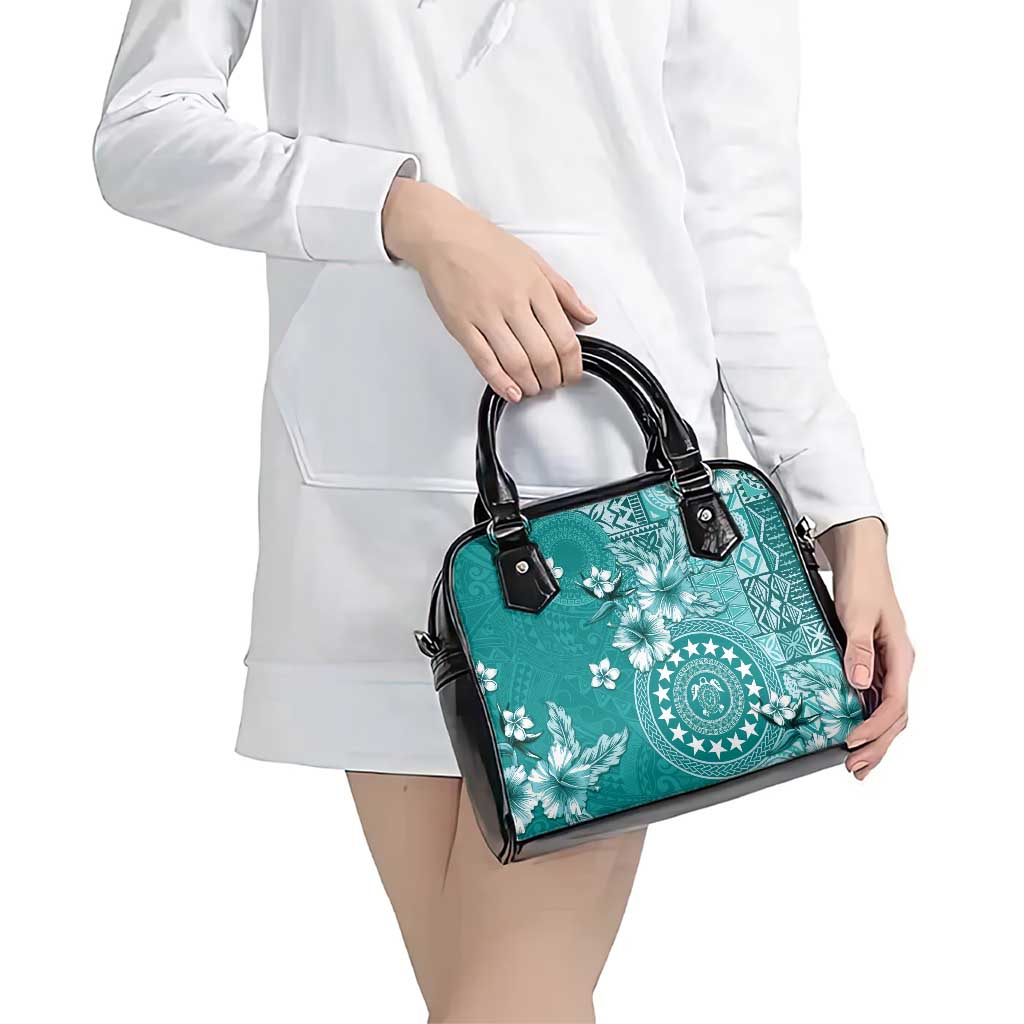Cook Islands Shoulder Handbag Teal Hibiscus And Stars