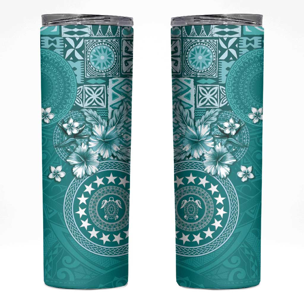 Cook Islands Skinny Tumbler Teal Hibiscus And Stars