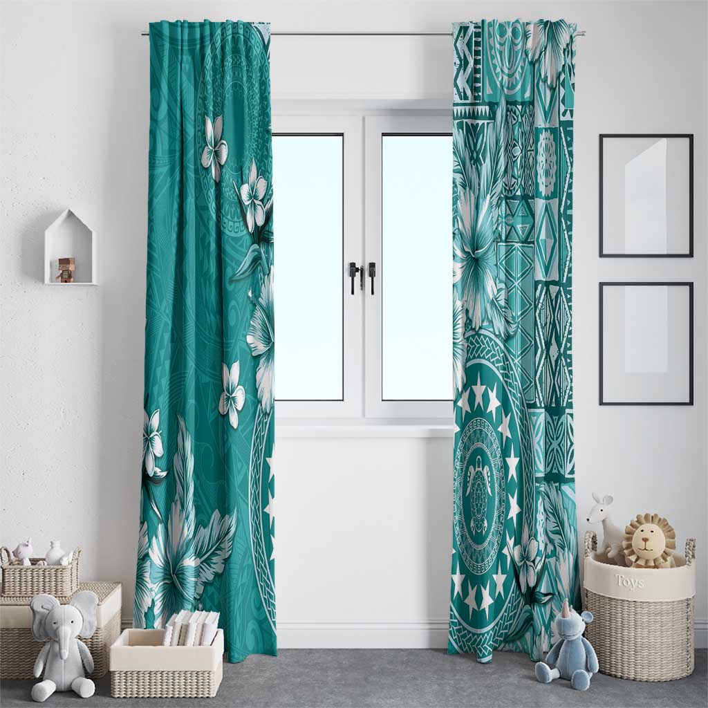 Cook Islands Window Curtain Teal Hibiscus And Stars