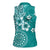 Cook Islands Women Sleeveless Polo Shirt Teal Hibiscus And Stars