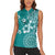 Cook Islands Women Sleeveless Polo Shirt Teal Hibiscus And Stars