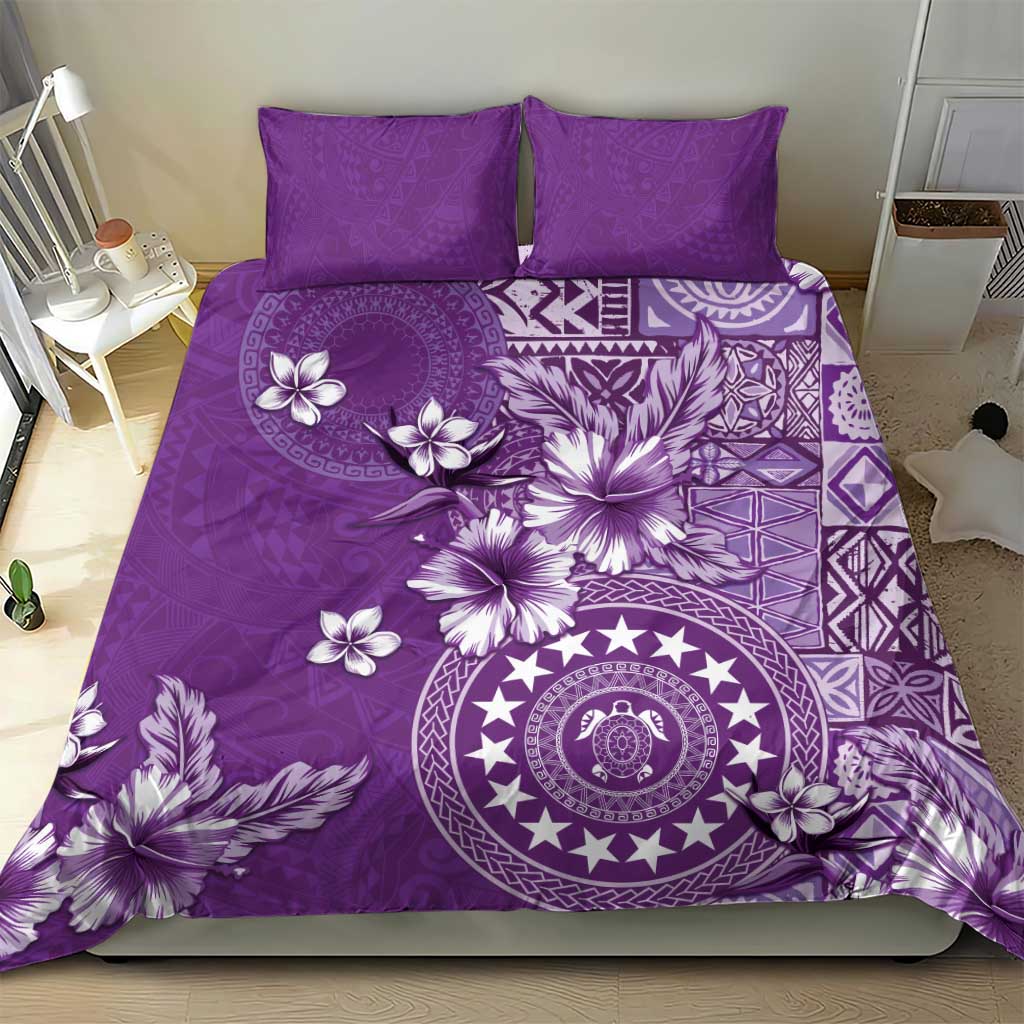 Cook Islands Bedding Set Purple Hibiscus And Stars