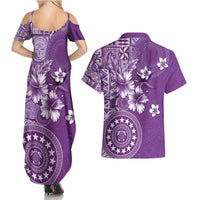 Cook Islands Couples Matching Summer Maxi Dress and Hawaiian Shirt Purple Hibiscus And Stars