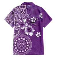 Cook Islands Family Matching Off The Shoulder Long Sleeve Dress and Hawaiian Shirt Purple Hibiscus And Stars LT05 - Polynesian Pride