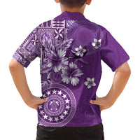 Cook Islands Family Matching Off Shoulder Short Dress and Hawaiian Shirt Purple Hibiscus And Stars LT05 - Polynesian Pride