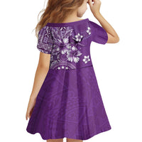 Cook Islands Family Matching Off Shoulder Short Dress and Hawaiian Shirt Purple Hibiscus And Stars LT05 - Polynesian Pride