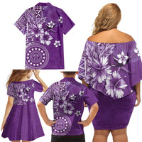 Cook Islands Family Matching Off Shoulder Short Dress and Hawaiian Shirt Purple Hibiscus And Stars LT05 - Polynesian Pride