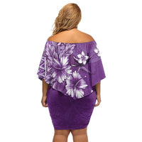 Cook Islands Family Matching Off Shoulder Short Dress and Hawaiian Shirt Purple Hibiscus And Stars LT05 - Polynesian Pride