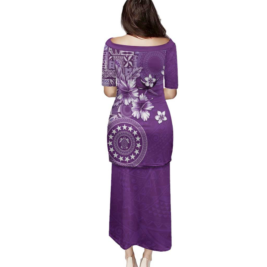 Cook Islands Family Matching Puletasi and Hawaiian Shirt Purple Hibiscus And Stars LT05 - Polynesian Pride