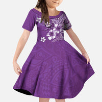 Cook Islands Family Matching Short Sleeve Bodycon Dress and Hawaiian Shirt Purple Hibiscus And Stars