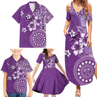 Cook Islands Family Matching Summer Maxi Dress and Hawaiian Shirt Purple Hibiscus And Stars LT05 - Polynesian Pride