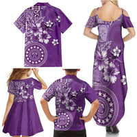 Cook Islands Family Matching Summer Maxi Dress and Hawaiian Shirt Purple Hibiscus And Stars LT05 - Polynesian Pride