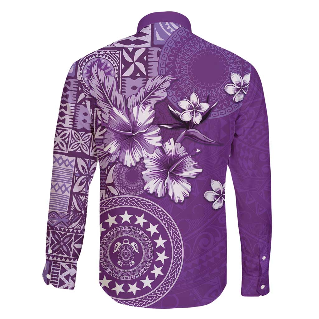 Cook Islands Family Matching Summer Maxi Dress and Hawaiian Shirt Purple Hibiscus And Stars LT05 - Polynesian Pride