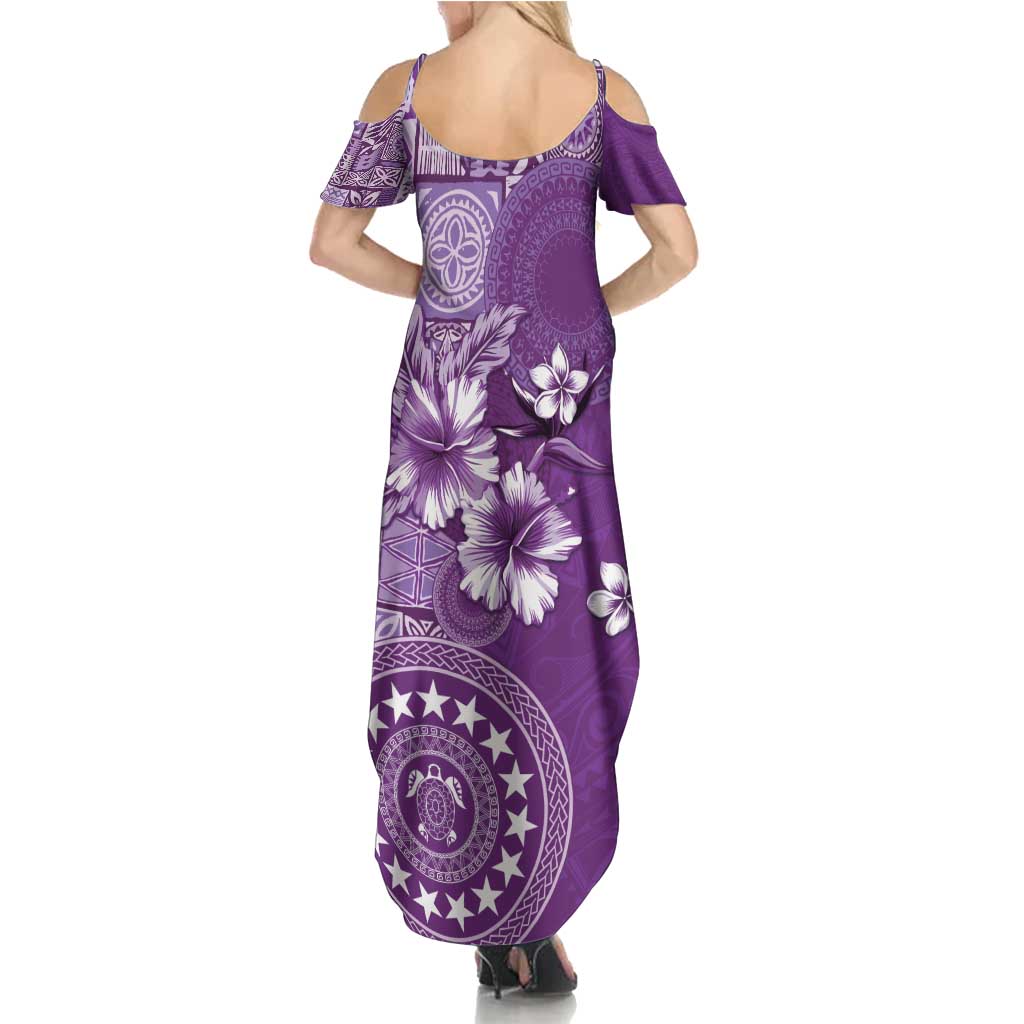 Cook Islands Family Matching Summer Maxi Dress and Hawaiian Shirt Purple Hibiscus And Stars LT05 - Polynesian Pride