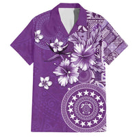 Cook Islands Family Matching Tank Maxi Dress and Hawaiian Shirt Purple Hibiscus And Stars LT05 Dad's Shirt - Short Sleeve Purple - Polynesian Pride