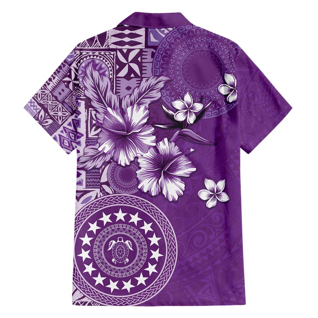 Cook Islands Family Matching Tank Maxi Dress and Hawaiian Shirt Purple Hibiscus And Stars LT05 - Polynesian Pride