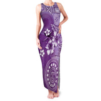 Cook Islands Family Matching Tank Maxi Dress and Hawaiian Shirt Purple Hibiscus And Stars LT05 Mom's Dress Purple - Polynesian Pride