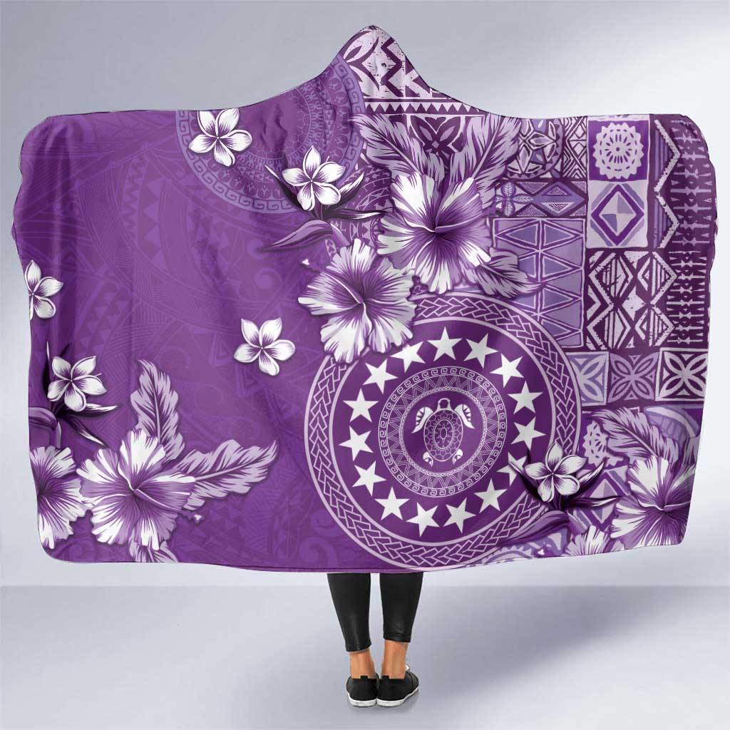 Cook Islands Hooded Blanket Purple Hibiscus And Stars