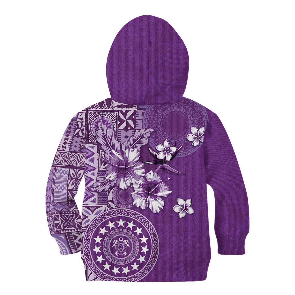 Cook Islands Kid Hoodie Purple Hibiscus And Stars