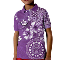 Cook Islands Kid Polo Shirt Purple Hibiscus And Stars