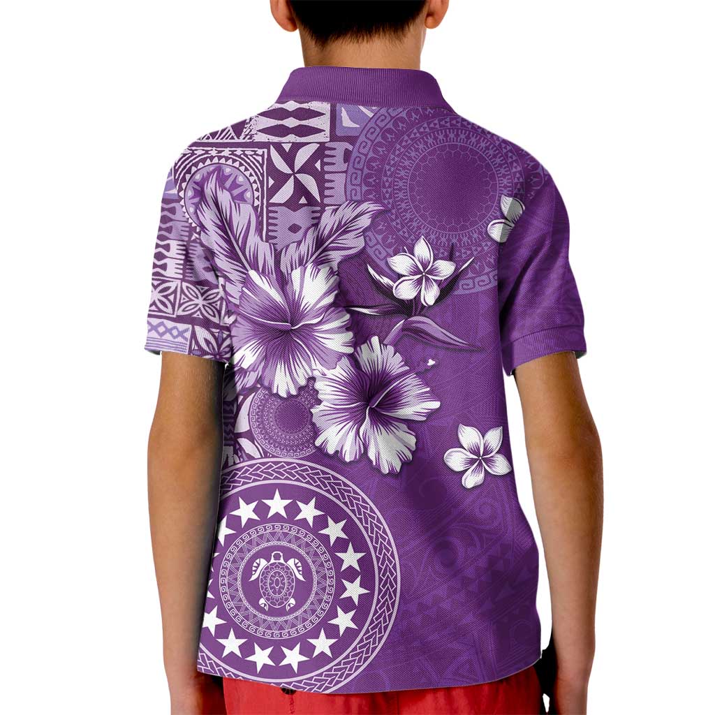 Cook Islands Kid Polo Shirt Purple Hibiscus And Stars