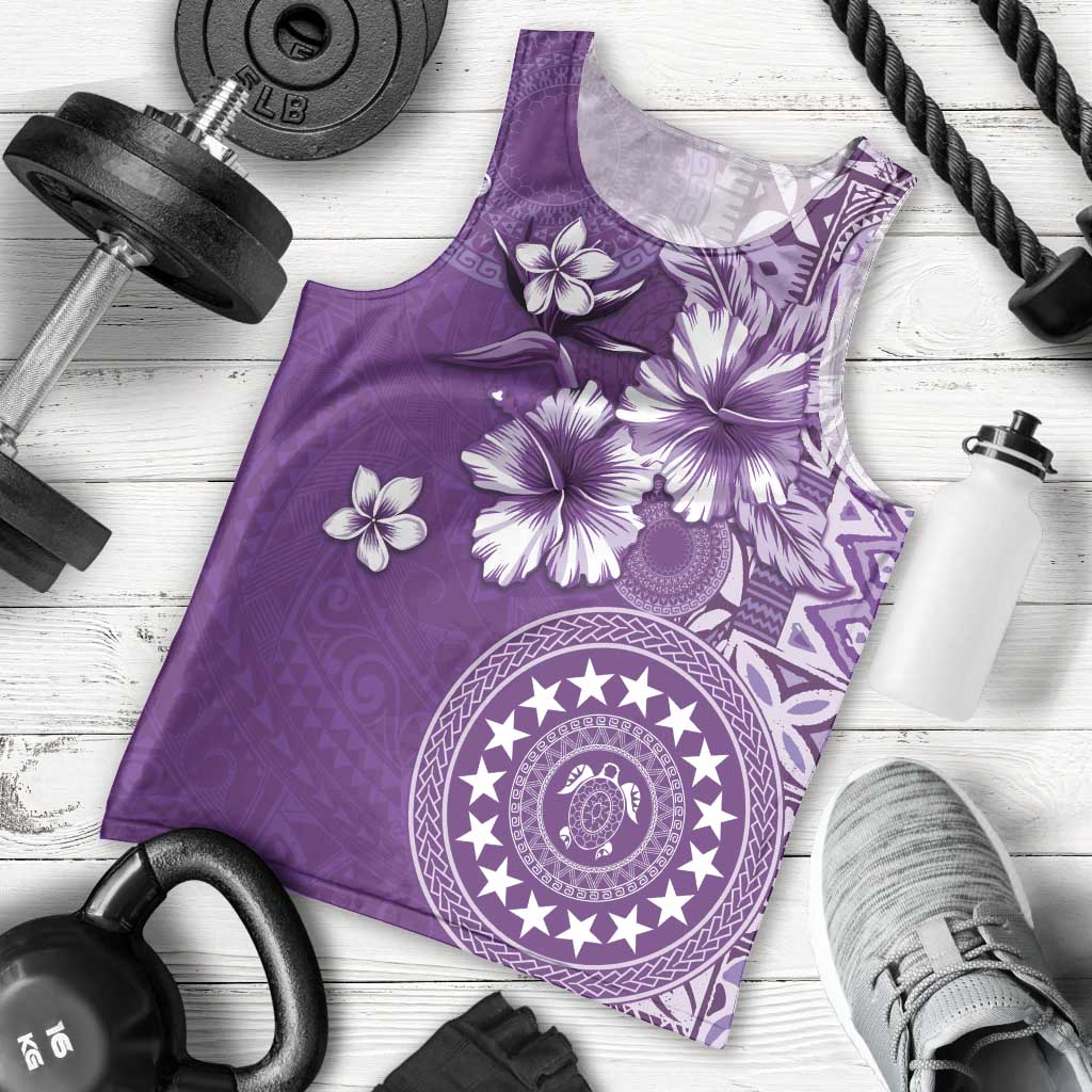Cook Islands Men Tank Top Purple Hibiscus And Stars