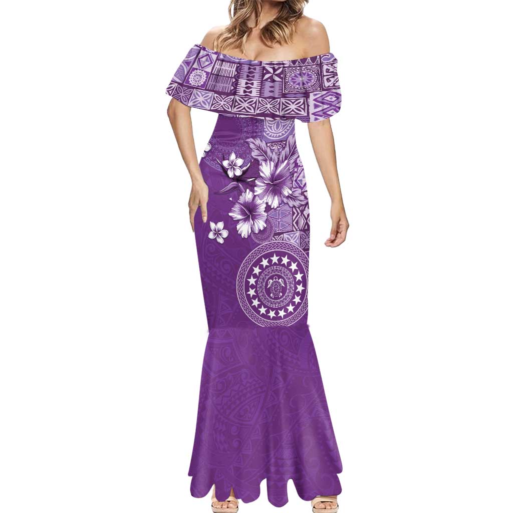 Cook Islands Mermaid Dress Purple Hibiscus And Stars