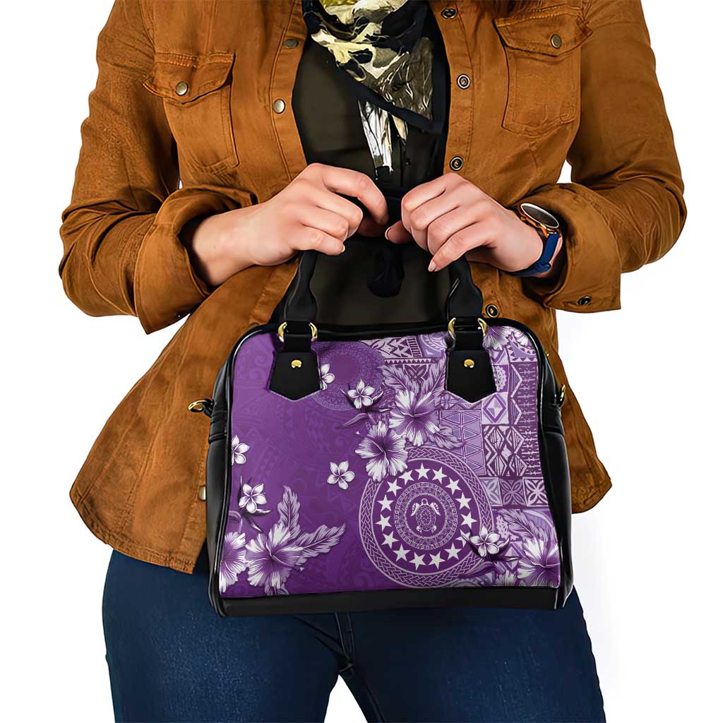 Cook Islands Shoulder Handbag Purple Hibiscus And Stars