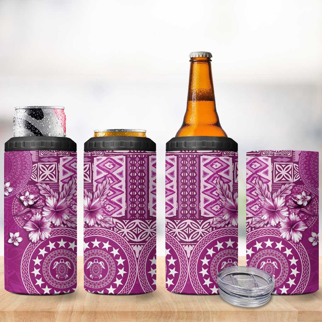 Cook Islands 4 in 1 Can Cooler Tumbler Fandango Hibiscus And Stars