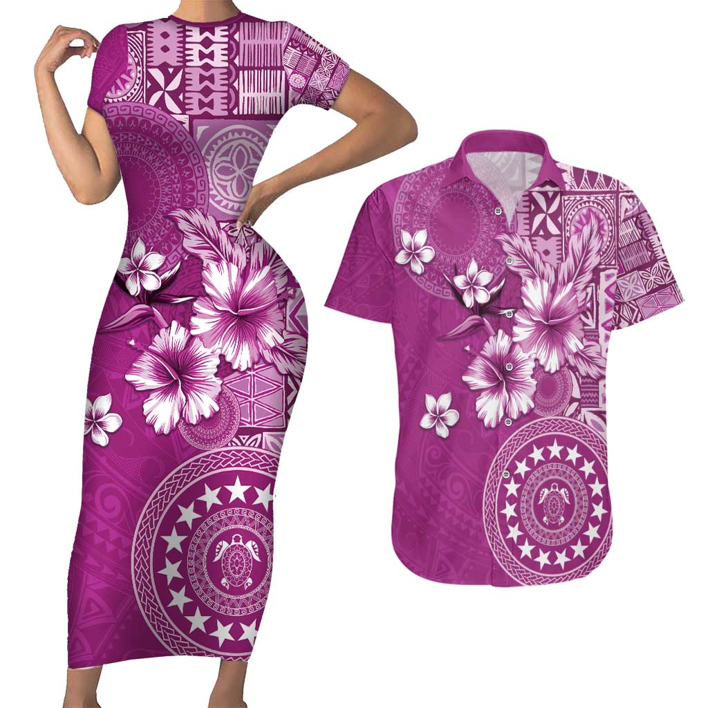 Cook Islands Couples Matching Short Sleeve Bodycon Dress and Hawaiian Shirt Fandango Hibiscus And Stars LT05 Fandango - Polynesian Pride