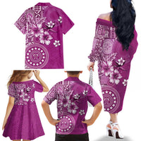 Cook Islands Family Matching Off The Shoulder Long Sleeve Dress and Hawaiian Shirt Fandango Hibiscus And Stars LT05 - Polynesian Pride