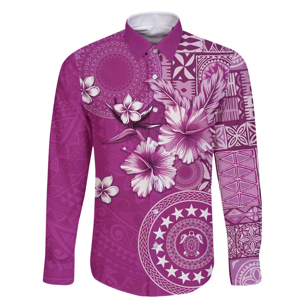 Cook Islands Family Matching Off The Shoulder Long Sleeve Dress and Hawaiian Shirt Fandango Hibiscus And Stars LT05 Dad's Shirt - Long Sleeve Fandango - Polynesian Pride
