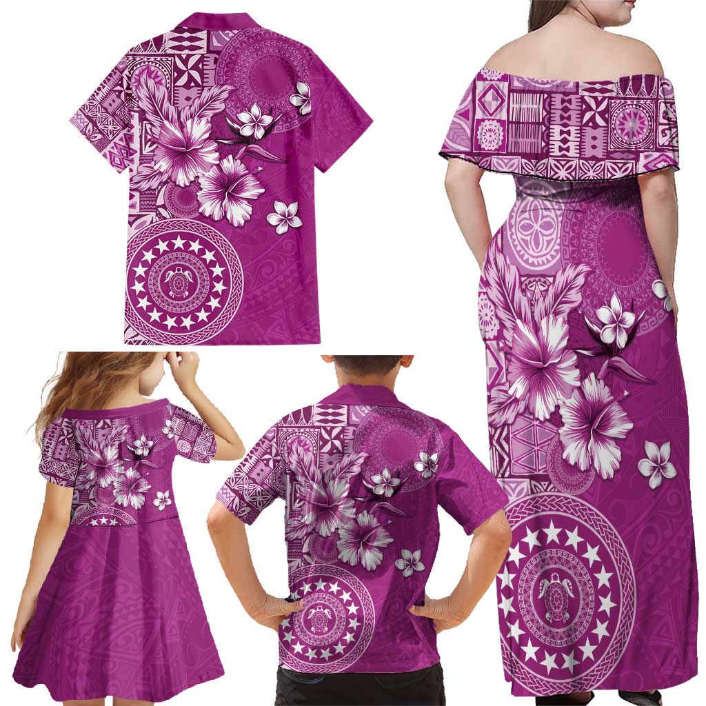Cook Islands Family Matching Off Shoulder Maxi Dress and Hawaiian Shirt Fandango Hibiscus And Stars LT05 - Polynesian Pride