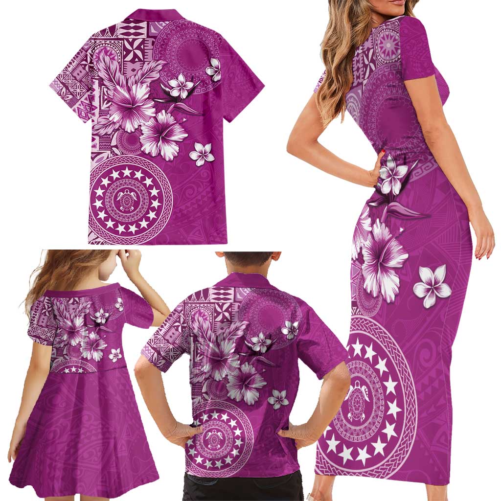 Cook Islands Family Matching Short Sleeve Bodycon Dress and Hawaiian Shirt Fandango Hibiscus And Stars