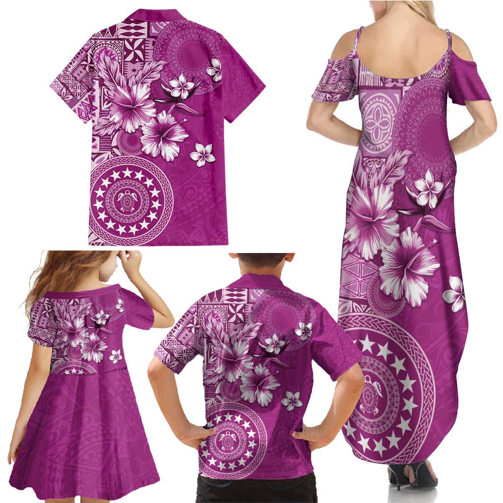 Cook Islands Family Matching Summer Maxi Dress and Hawaiian Shirt Fandango Hibiscus And Stars LT05 - Polynesian Pride