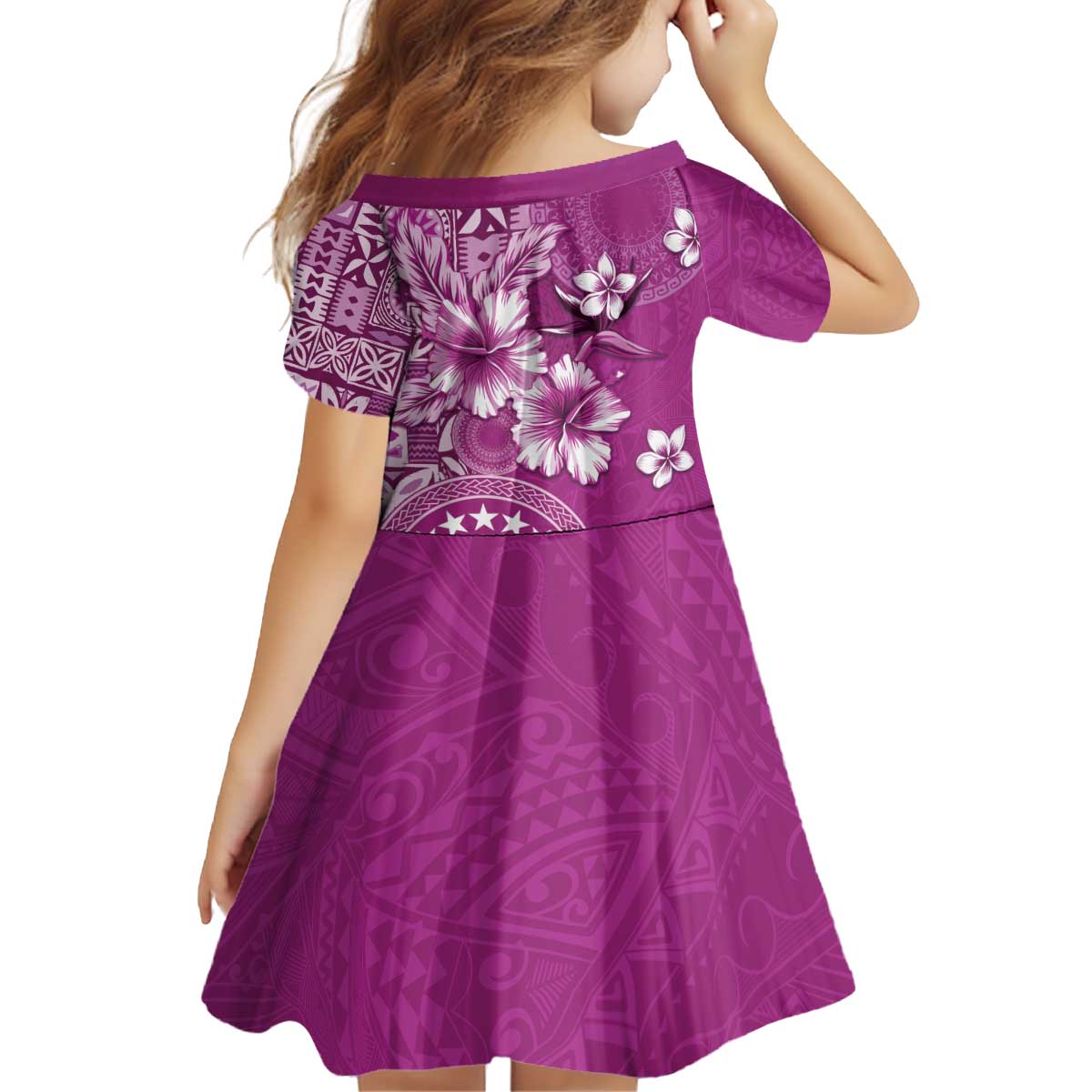 Cook Islands Kid Short Sleeve Dress Fandango Hibiscus And Stars