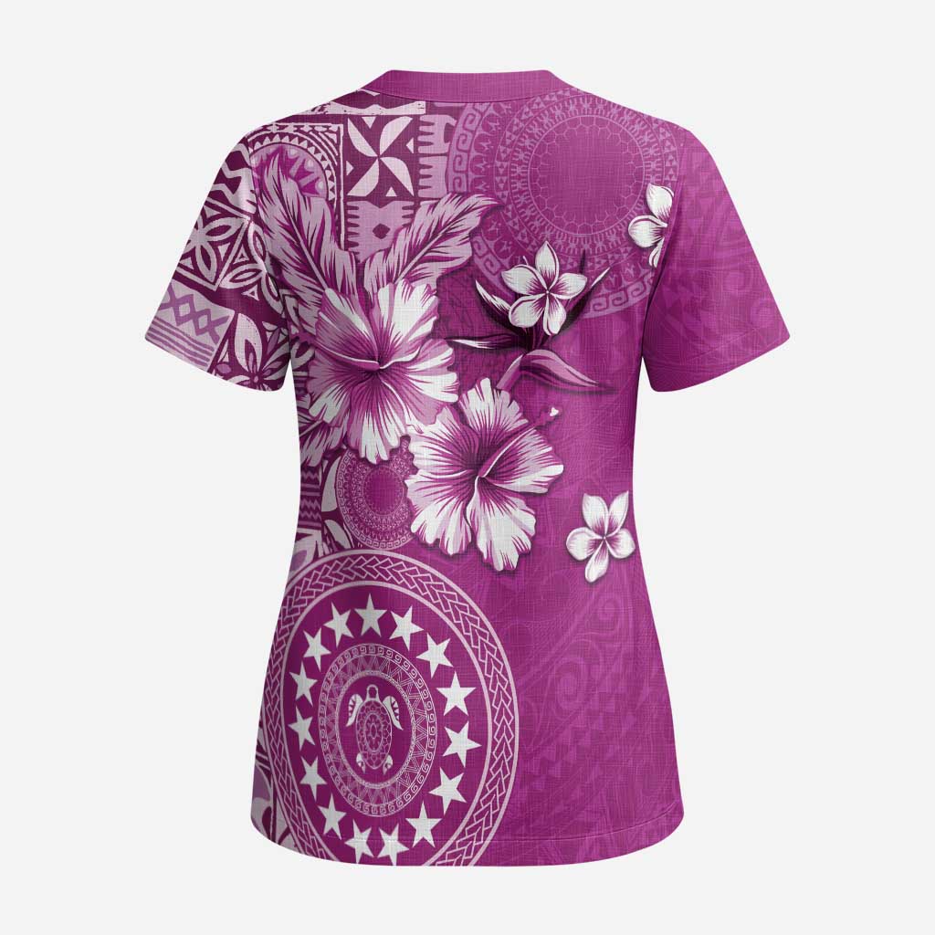 Cook Islands Scrub Top Fandango Hibiscus And Stars - Polynesian Pride