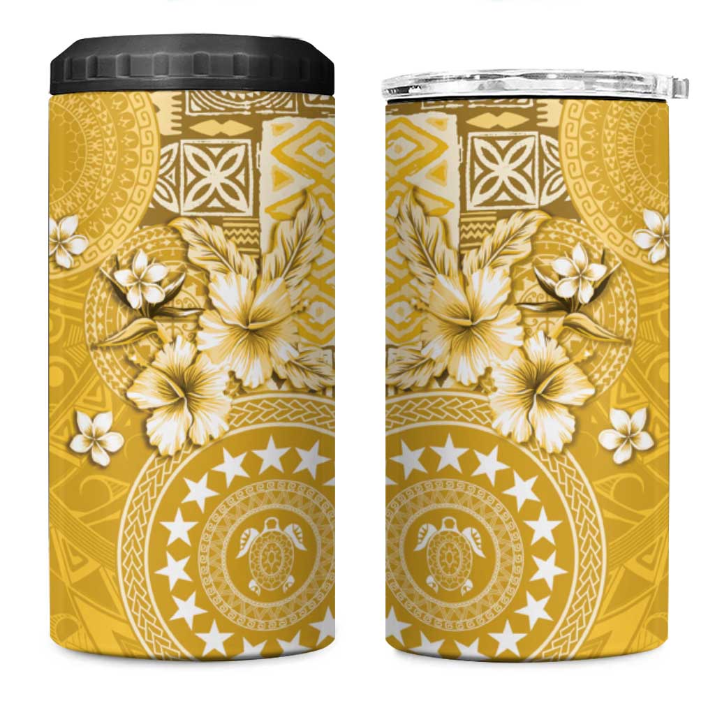 Cook Islands 4 in 1 Can Cooler Tumbler Yellow Hibiscus And Stars